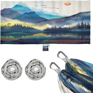 Watercolour Mountain Leak Camping Hammock, Single Portable Hammocks with Tree Straps & Attached Carry Bag, 330Lbs Capacity Perfect for Outside Indoor Hiking Beach Backpack Travel