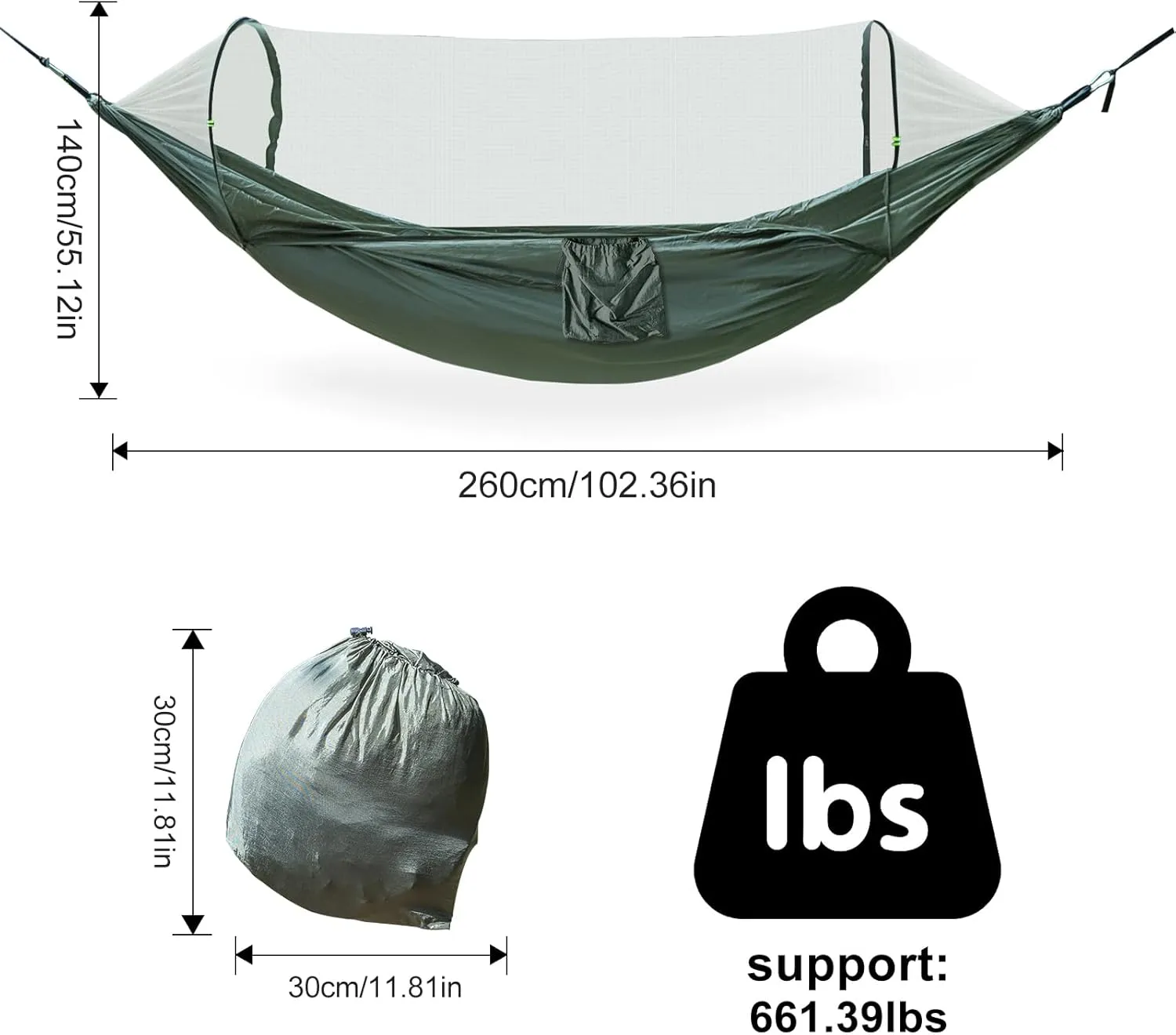 Waterproof Double Sleeping Camping Hammock with Mosquito Net, Lightweight Hammock for Outdoor Travel Backpacking and Parks (1, Round)