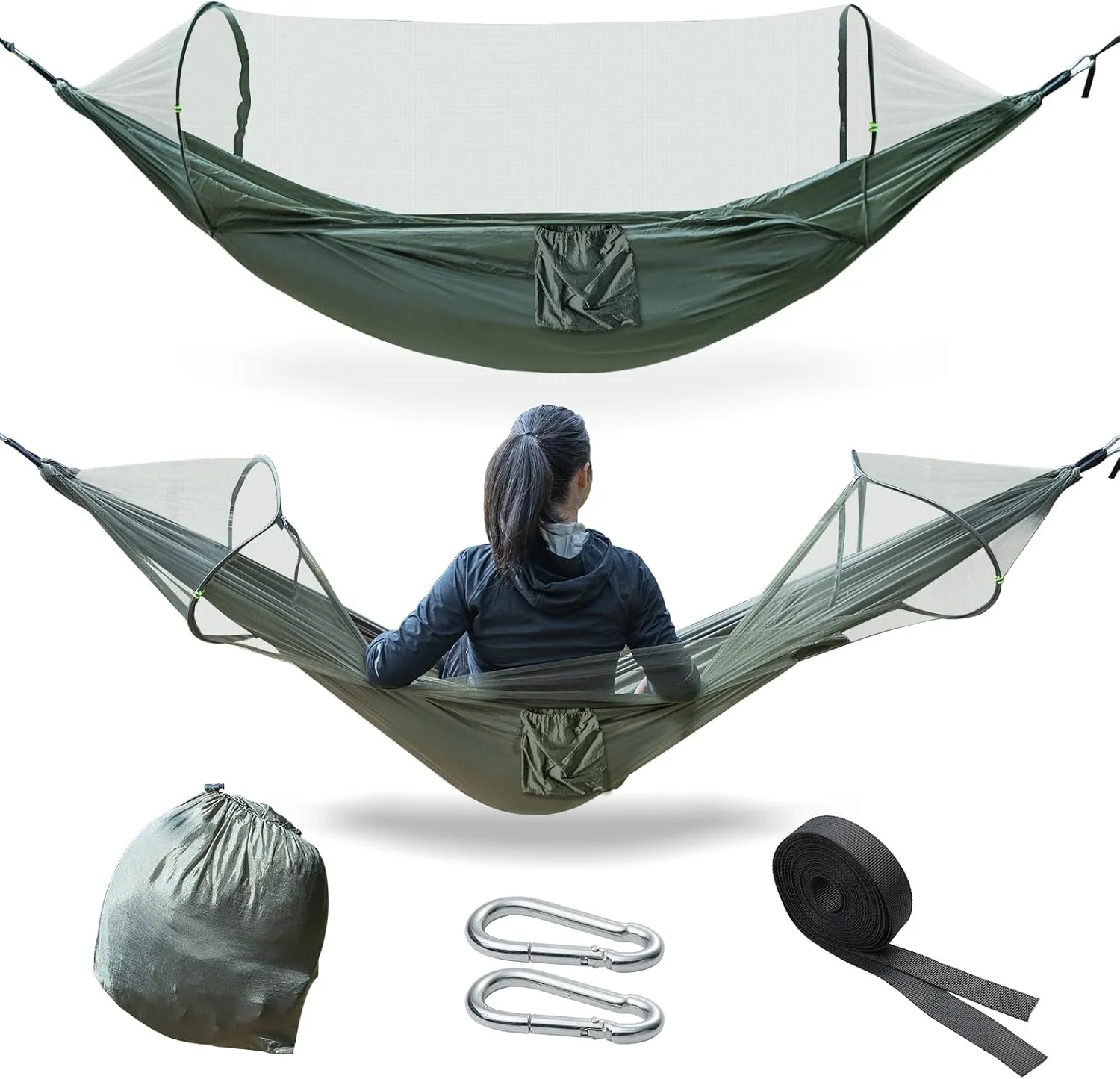Waterproof Double Sleeping Camping Hammock with Mosquito Net, Lightweight Hammock for Outdoor Travel Backpacking and Parks (1, Round)