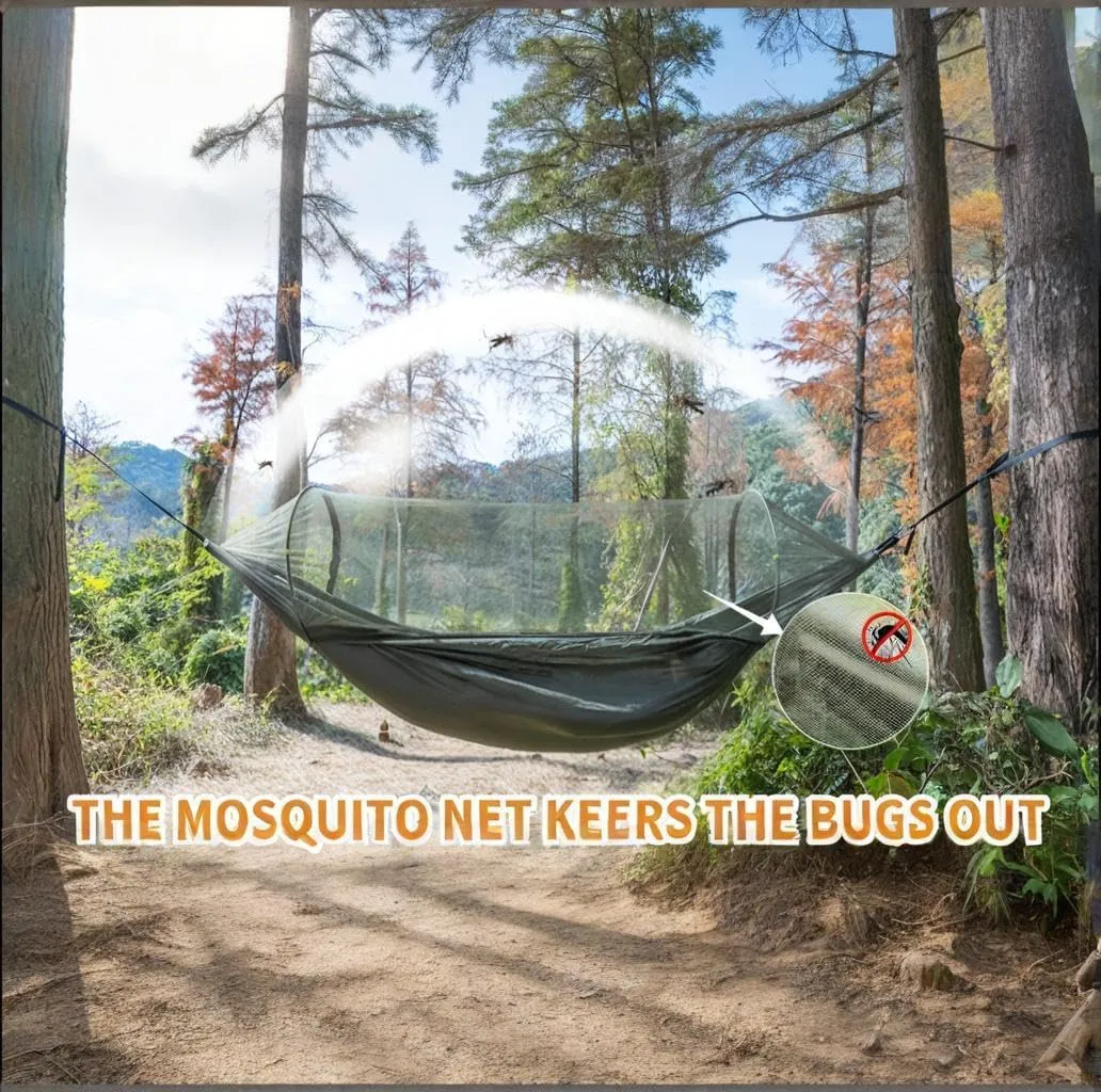 Waterproof Double Sleeping Camping Hammock with Mosquito Net, Lightweight Hammock for Outdoor Travel Backpacking and Parks (1, Round)