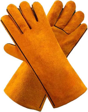 Welding Gloves 12.6 Inches, T TOVIA 2 Pair Flame & Heat Resistant Leather Welders Gloves with Soft Lining and Reinforced Stitching for Welding Workplaces, Gardening & Fireplace