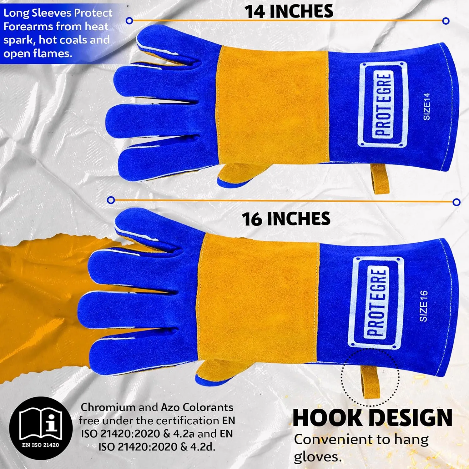 Welding Gloves Fire Heat Resistant 932℉ Fireproof Leather Gloves for Mig Stick Forge Fireplace Wood Stove BBQ Grill