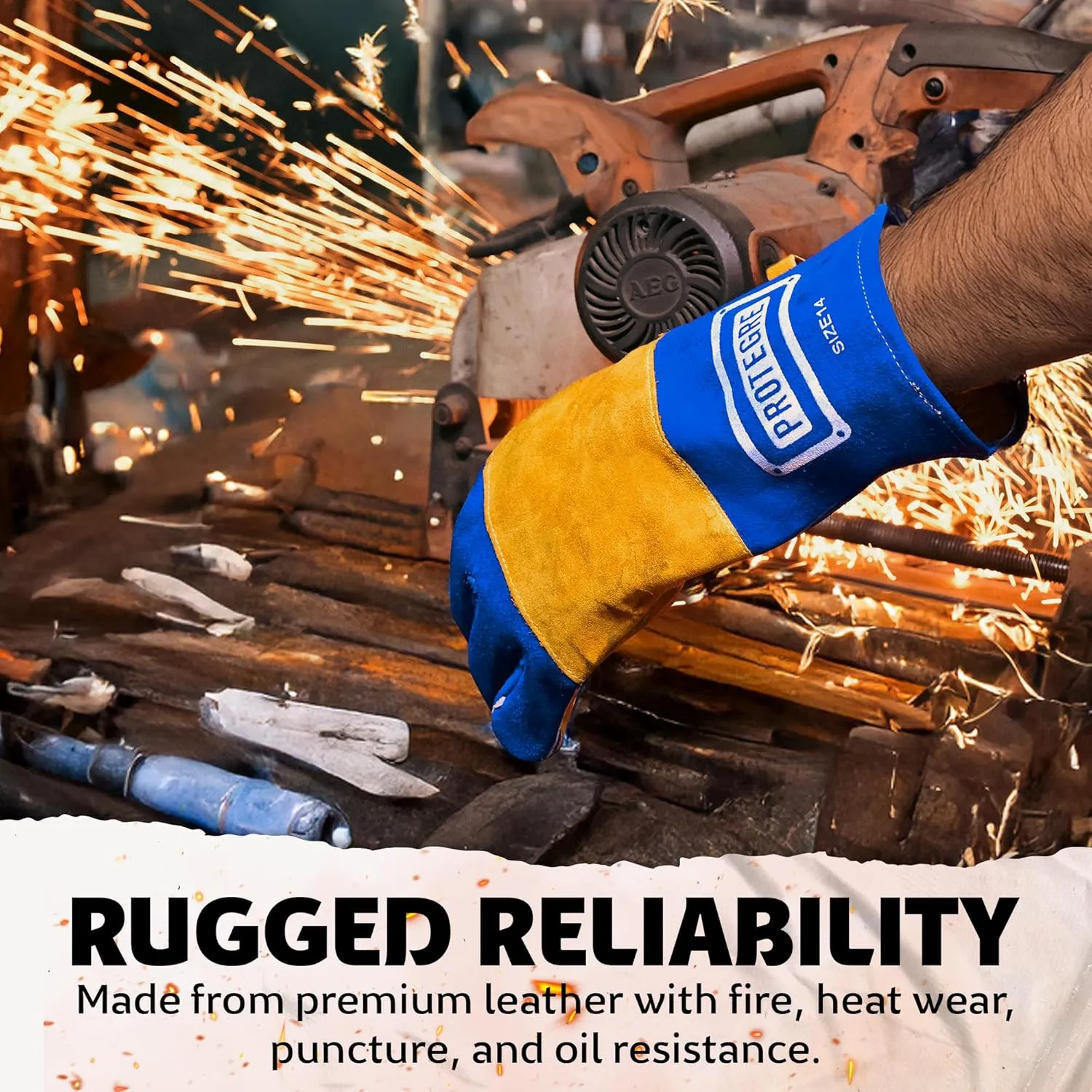 Welding Gloves Fire Heat Resistant 932℉ Fireproof Leather Gloves for Mig Stick Forge Fireplace Wood Stove BBQ Grill