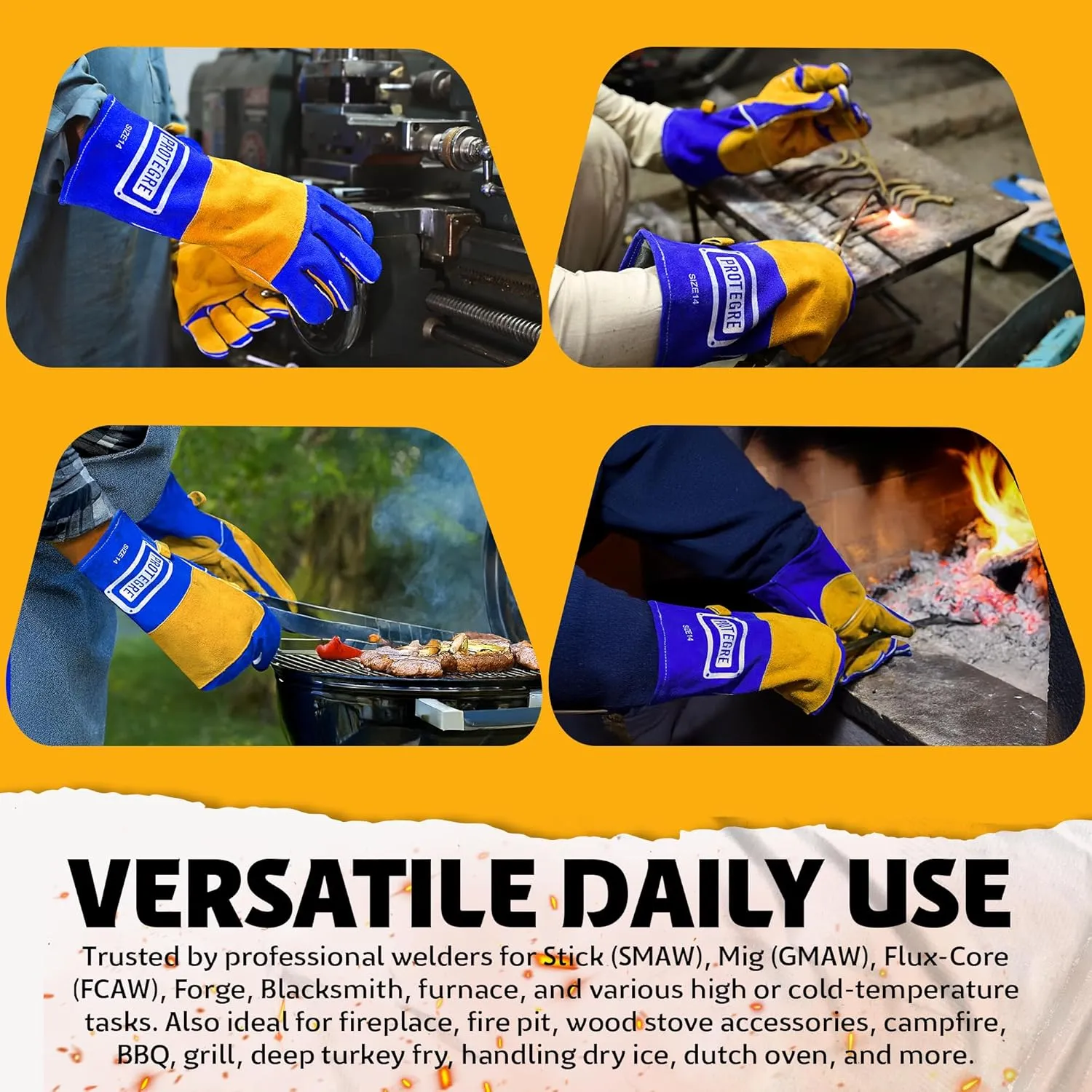 Welding Gloves Fire Heat Resistant 932℉ Fireproof Leather Gloves for Mig Stick Forge Fireplace Wood Stove BBQ Grill