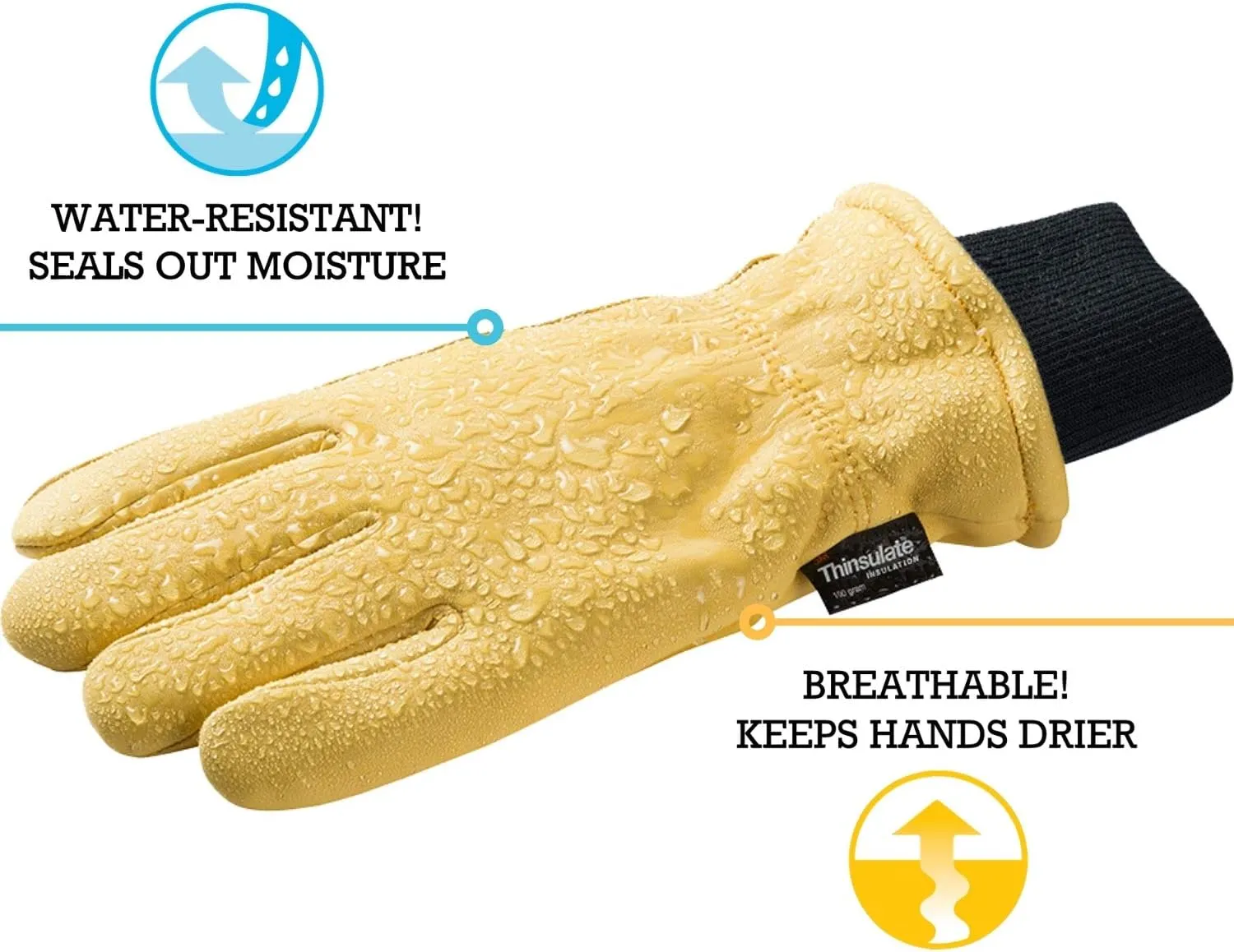 Wells Lamont Men's HydraHyde Leather Winter Work Gloves | Water-Resistant | Insulated | Large (1202L)