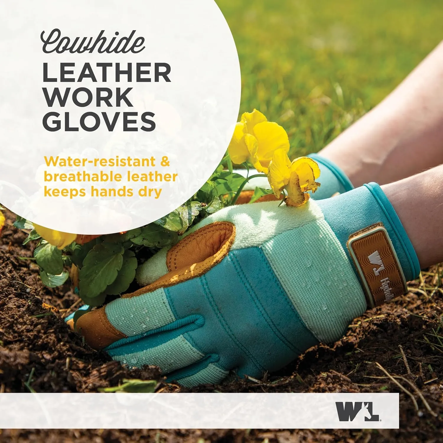 Wells Lamont Women's HydraHyde Water-Resistant Leather Palm Hybrid Work Gardening Gloves, Medium (Pack of 1) (3250M), Blue
