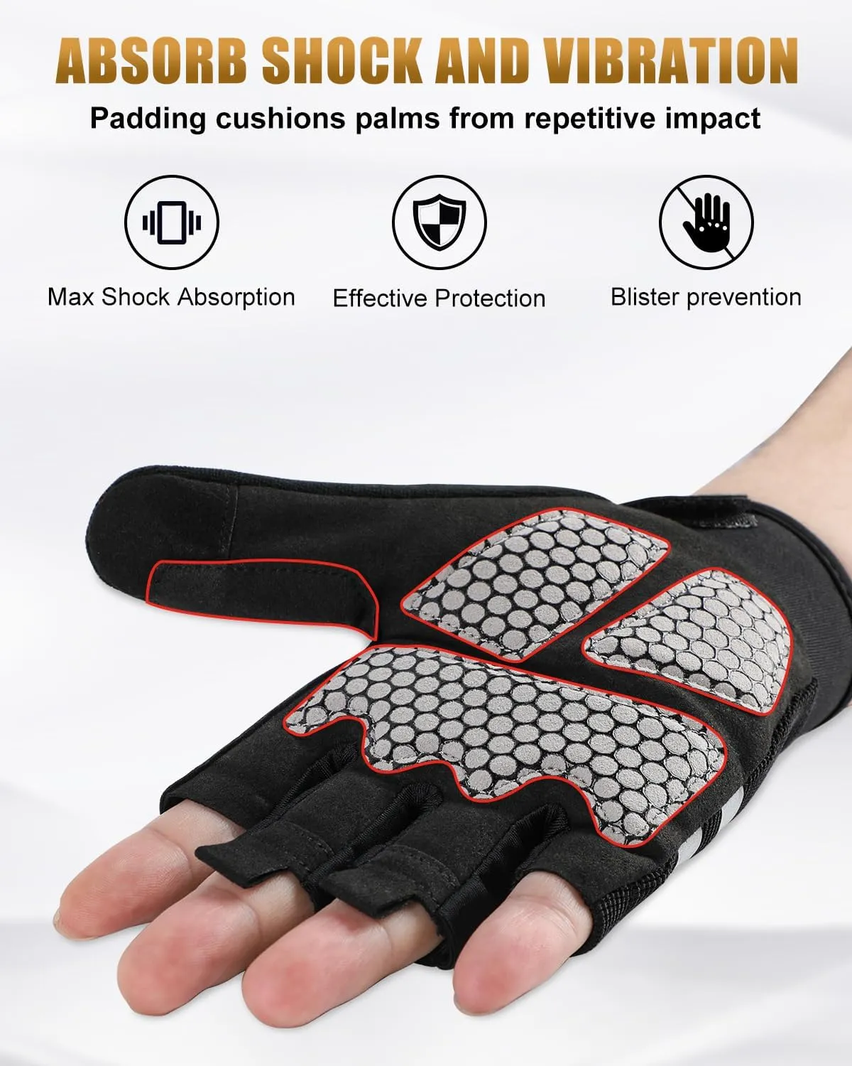 Wheelchair Gloves Half-Finger with Anti-Blister Padding & Shock Absorption for Men Women