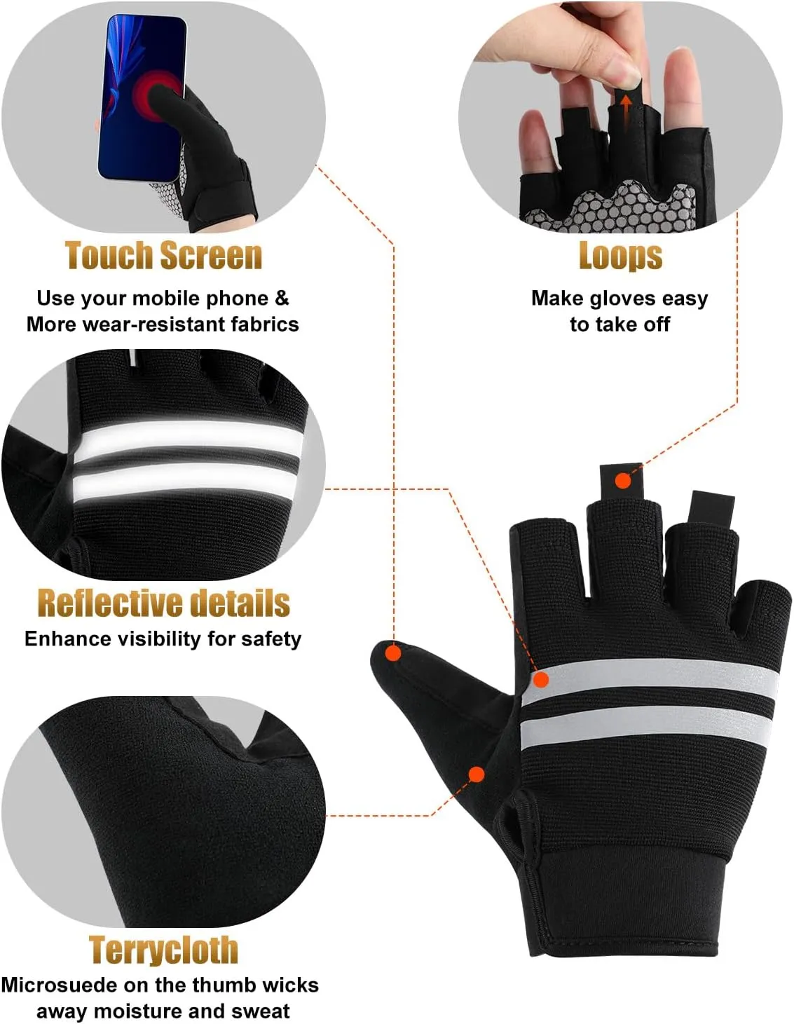 Wheelchair Gloves Half-Finger with Anti-Blister Padding & Shock Absorption for Men Women