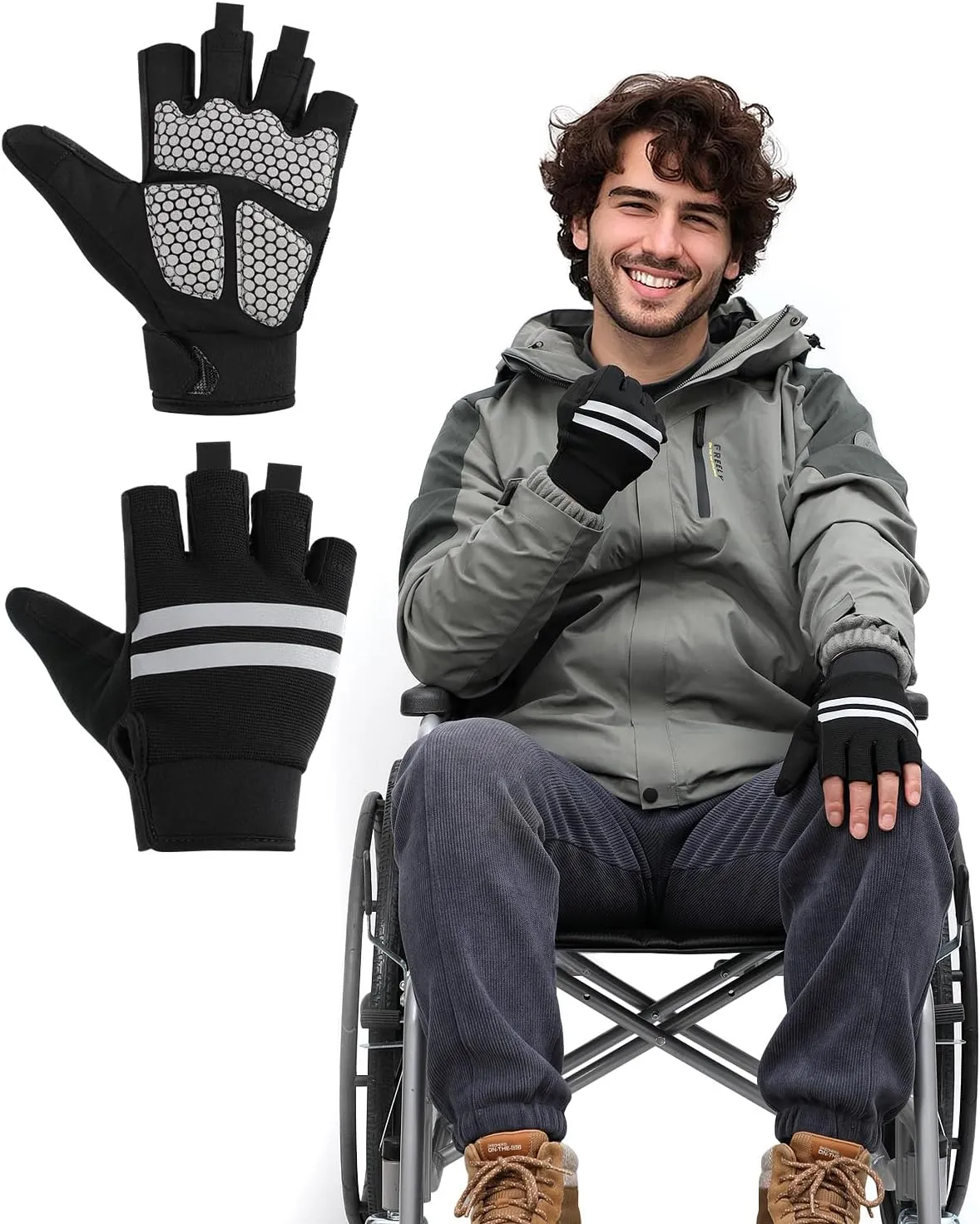 Wheelchair Gloves Half-Finger with Anti-Blister Padding & Shock Absorption for Men Women