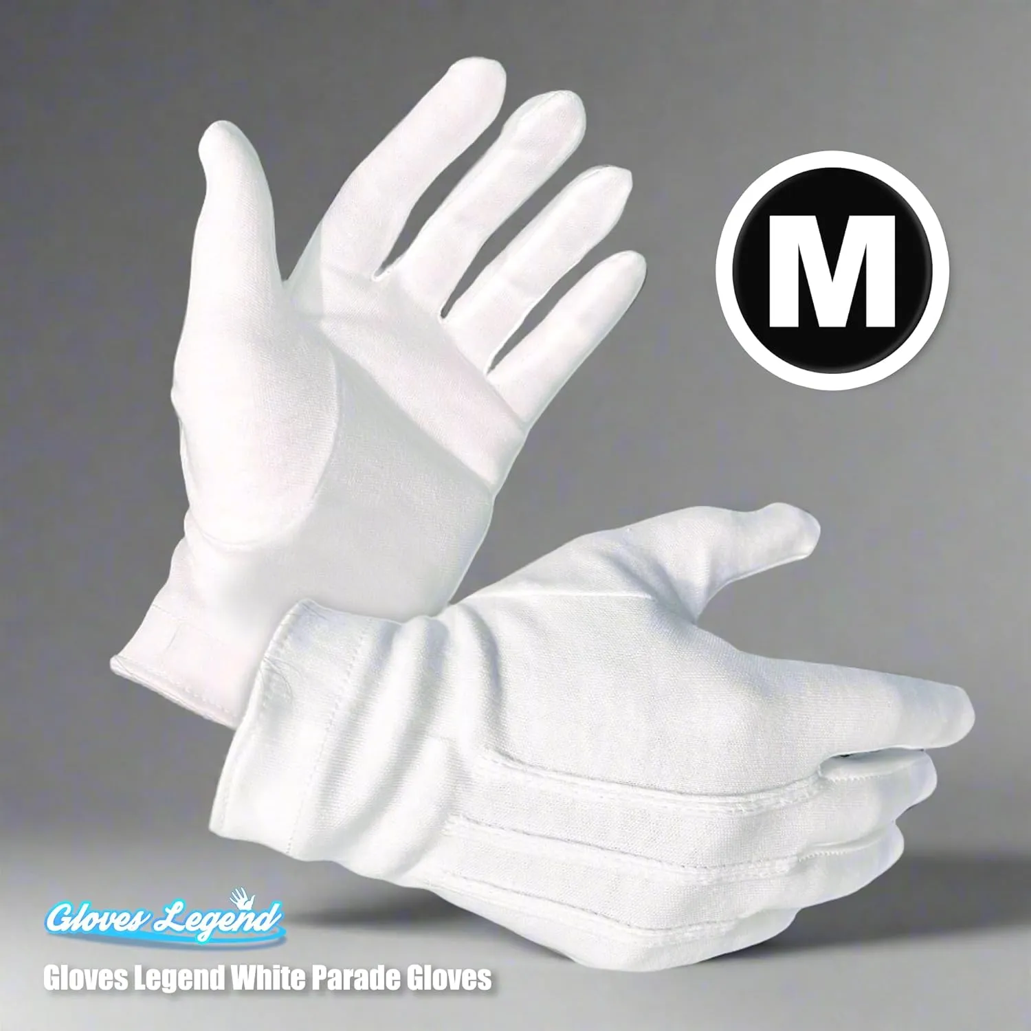 White Cotton Parade Gloves for Marching Band, Parade, Cosplay Costume, and Formal Attire 100% Cotton M, XL