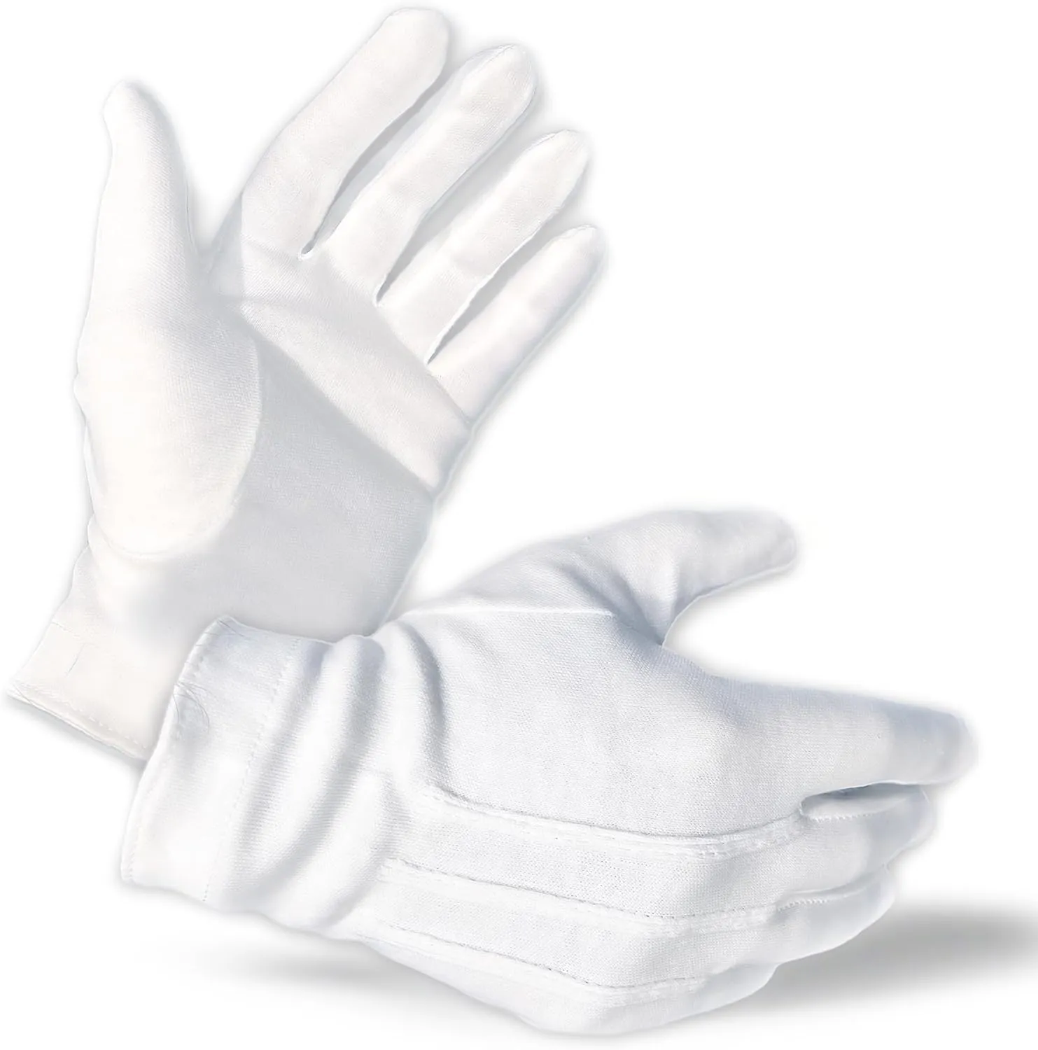 White Cotton Parade Gloves for Marching Band, Parade, Cosplay Costume, and Formal Attire 100% Cotton M, XL