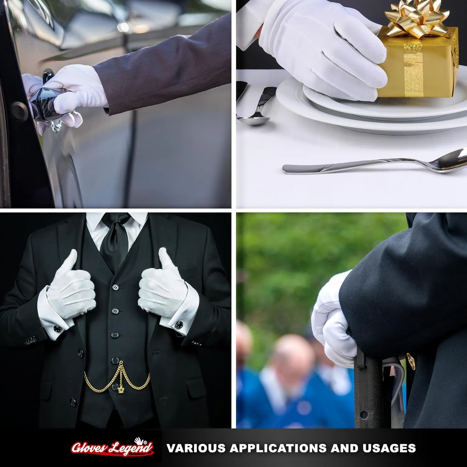 White Cotton Parade Gloves for Marching Band, Parade, Cosplay Costume, and Formal Attire 100% Cotton M, XL