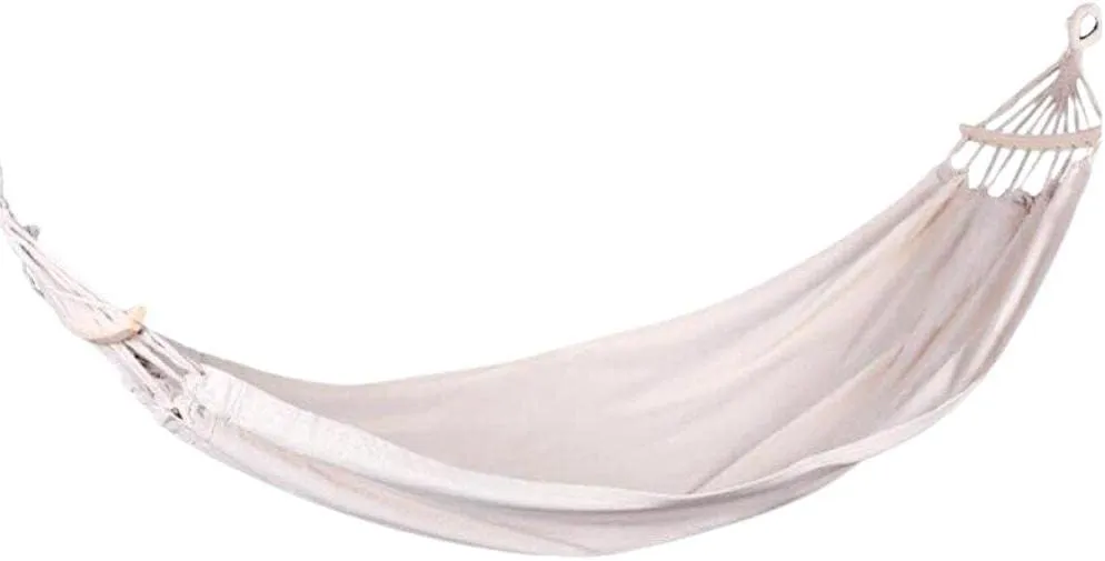 White Hammock Swing Bed with Wooden Bar, Premium Double Thickened Fabric Soft Canvas, Portable Travel Hanging Hammock for Camping and Outdoor (Large, BarWhite)