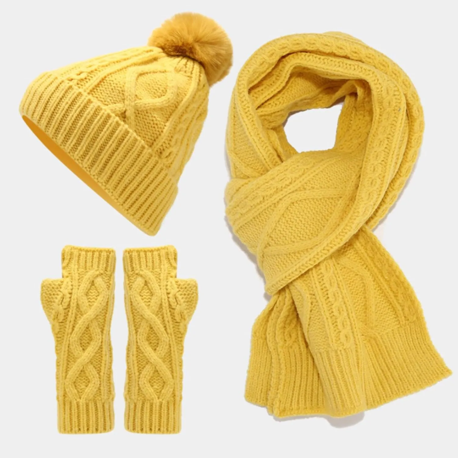 Winter Hats for Women Warm Cute Wool Hat Scarf Gloves Three Winter Thick Warm Knit Winter Skull Cap Gloves Neck