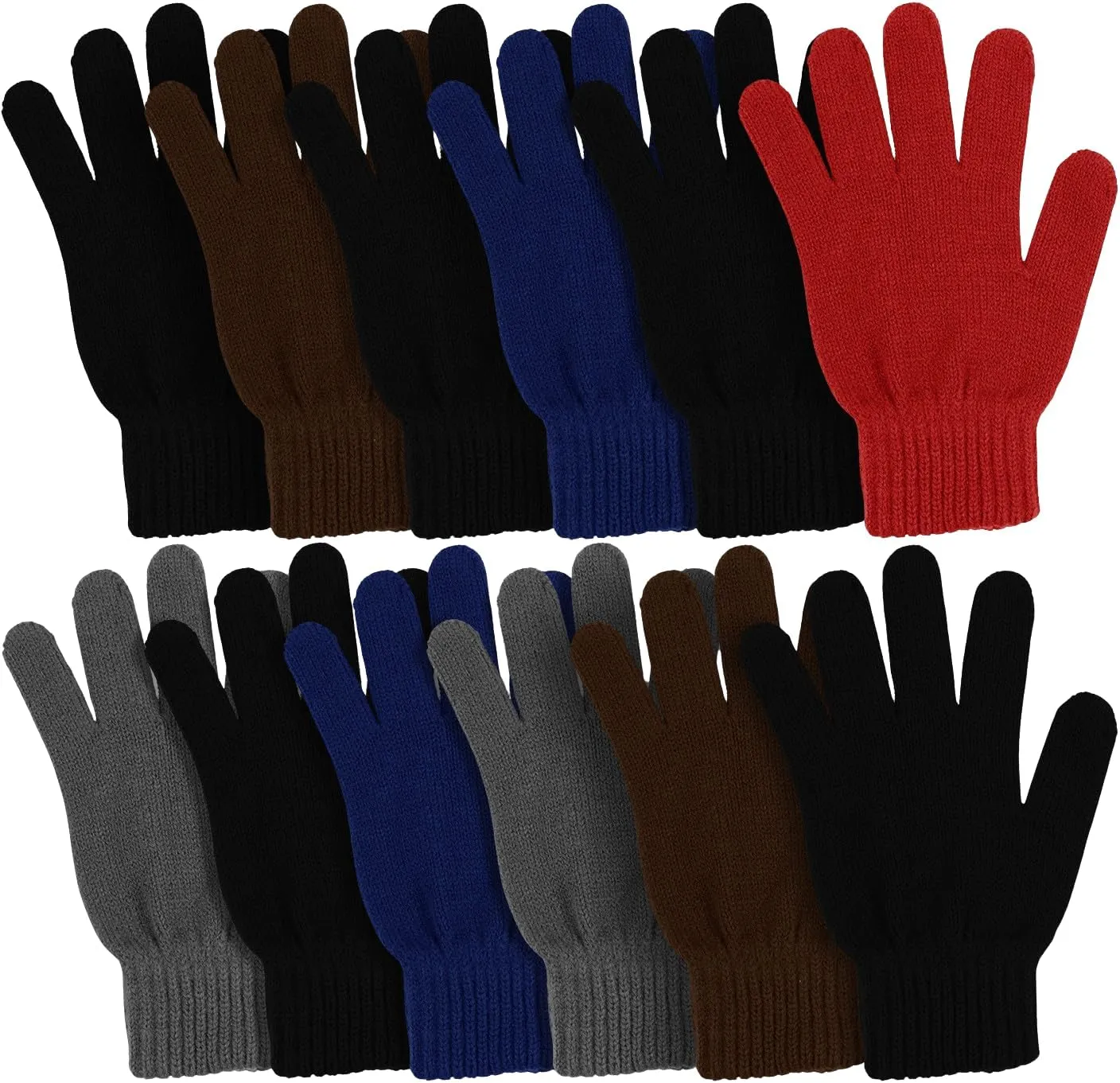 Winter Magic Gloves, 12 Pairs Stretchy Warm Knit Bulk Pack Mens Womens