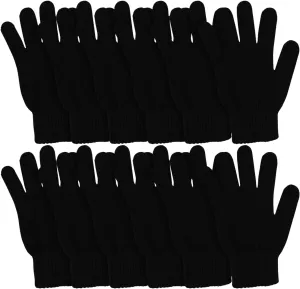 Winter Magic Gloves, 12 Pairs Stretchy Warm Knit Bulk Pack Mens Womens