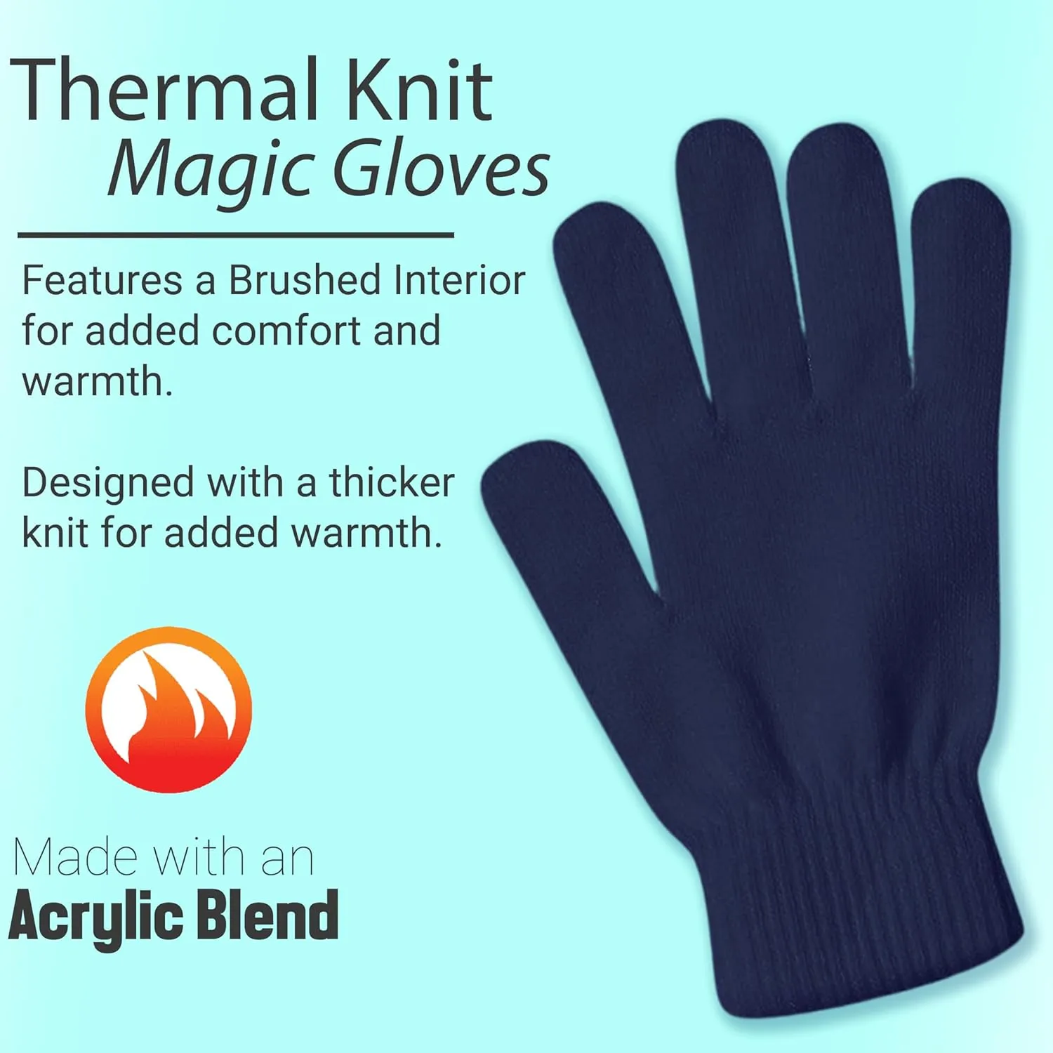 Winter Magic Gloves, 12 Pairs Stretchy Warm Knit Bulk Pack Mens Womens