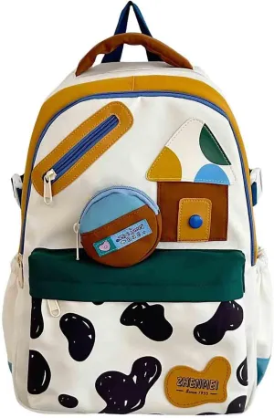 Women's graffiti cute backpack casual lightweight fresh backpack computer bag kawaii backpack travel bag (White)