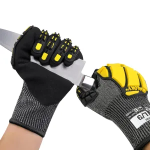 Work Gloves Men, ANSI A6 Cut Resistant Gloves, Impact Gloves for Men Women, Safety Work Gloves with TPR Protection, Nitrile Coated Heavy Duty Work Gloves, Touchscreen Mechanic Gloves, Large
