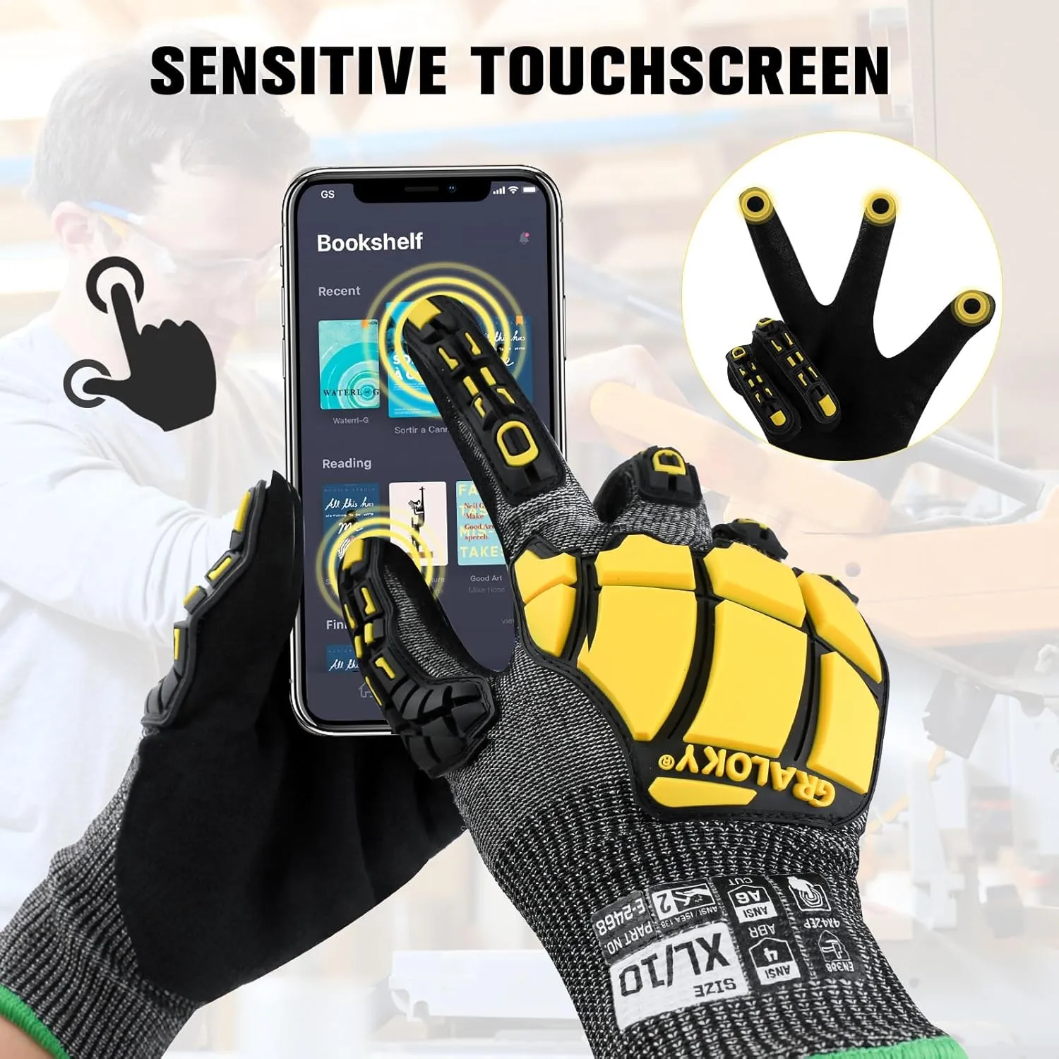 Work Gloves Men, ANSI A6 Cut Resistant Gloves, Impact Gloves for Men Women, Safety Work Gloves with TPR Protection, Nitrile Coated Heavy Duty Work Gloves, Touchscreen Mechanic Gloves, Large