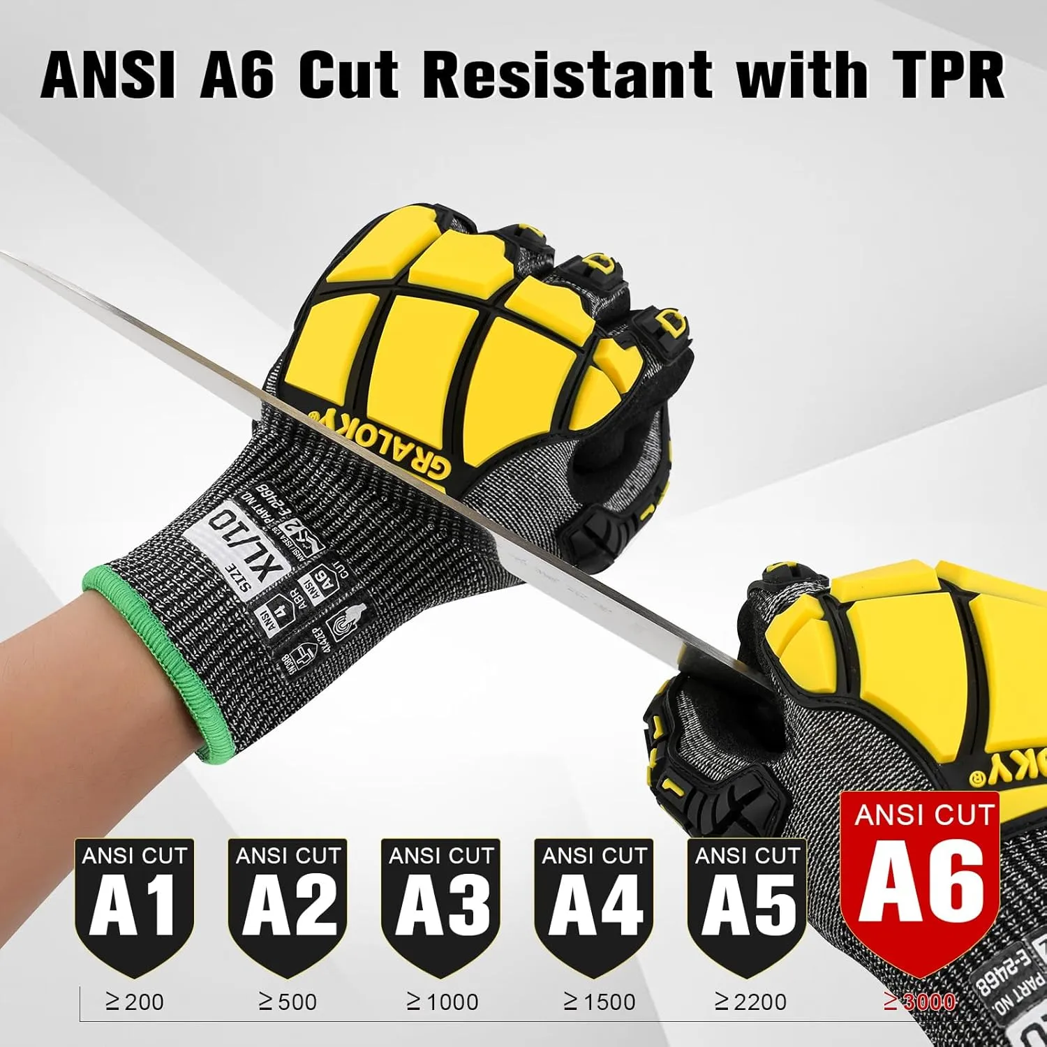Work Gloves Men, ANSI A6 Cut Resistant Gloves, Impact Gloves for Men Women, Safety Work Gloves with TPR Protection, Nitrile Coated Heavy Duty Work Gloves, Touchscreen Mechanic Gloves, Large