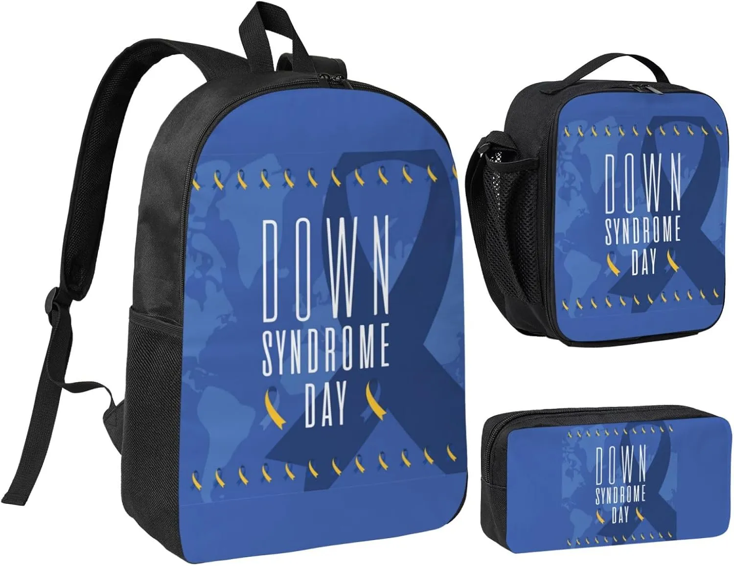 World Down Syndrome Awareness Day Backpack Set Lightweight Laptop Backpack Lunch Bag with Pencil Case for Women Men Travel Work