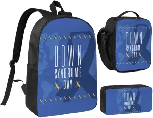 World Down Syndrome Awareness Day Backpack Set Lightweight Laptop Backpack Lunch Bag with Pencil Case for Women Men Travel Work