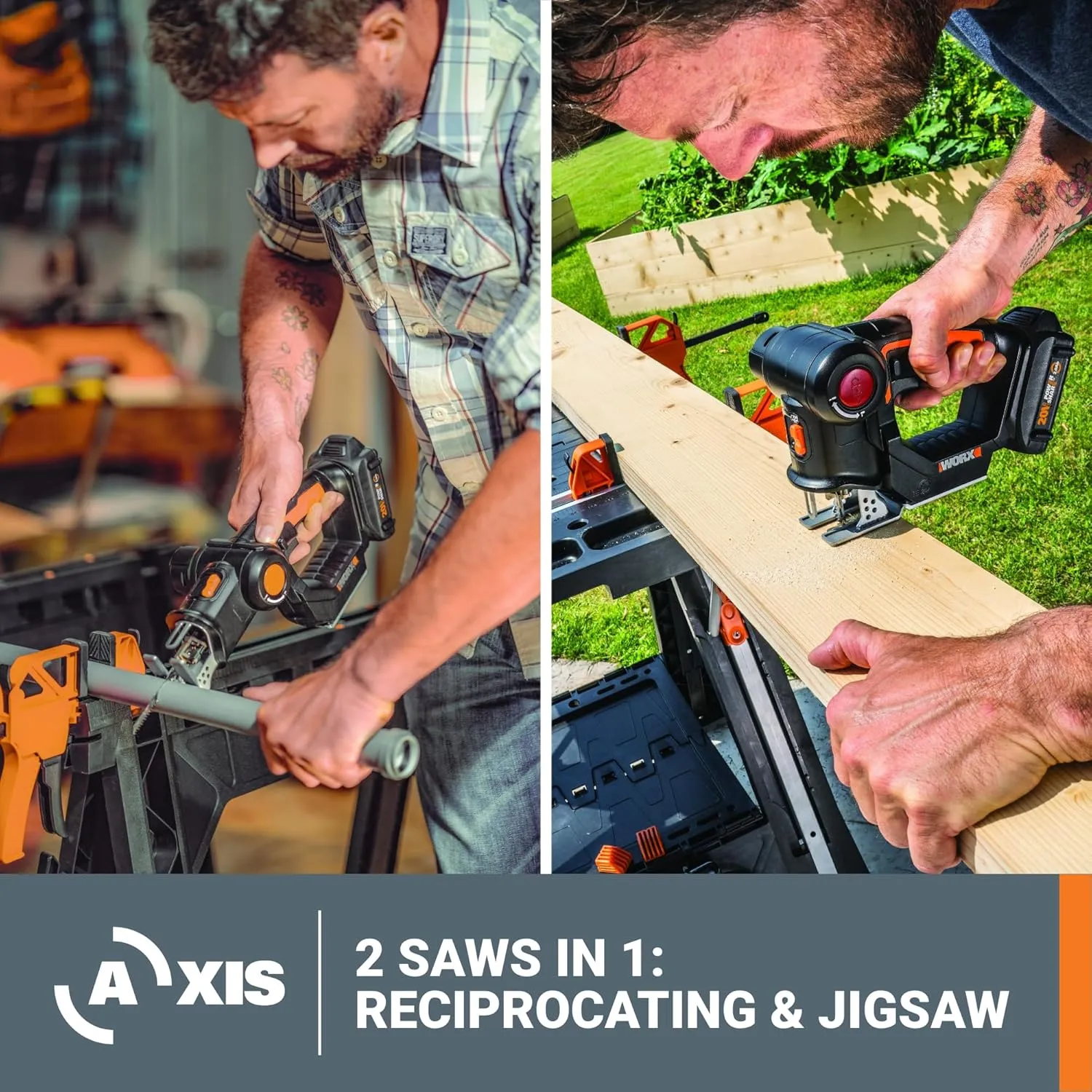WORX WX550L 20V Power Share Axis Cordless Reciprocating & Jig Saw