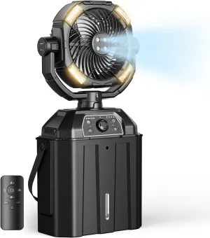 XAP Portable Misting Fan Rechargeable for Hot Weather - 9-inch Auto Swivel Fan with 25000mAh USB Battery as Power Bank, 4 Mist Cooler, 7L Bucket for Outdoor/Camping/Fishing/Yard/Beach/Golf