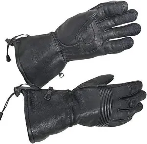 Xelement XG856 Black Gauntlet Deerskin Leather Insulated Padded Motorcycle Gloves with Visor Squeegee