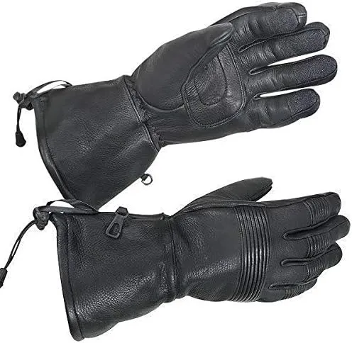 Xelement XG856 Black Gauntlet Deerskin Leather Insulated Padded Motorcycle Gloves with Visor Squeegee