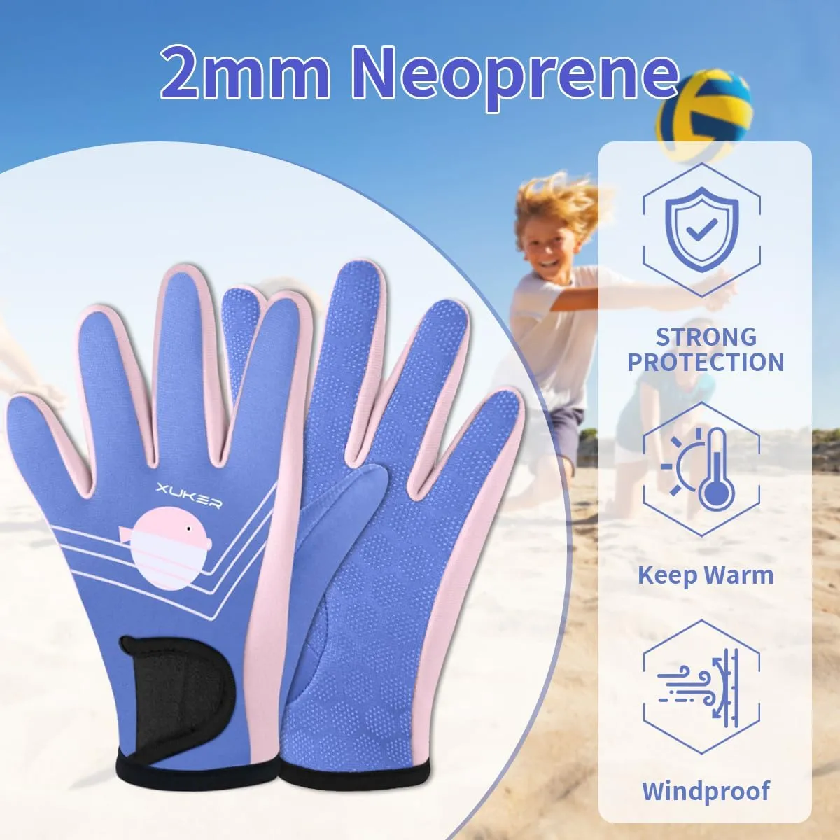 XUKER Neoprene Gloves for Kids, 2mm Wetsuit Dive Gloves Keep Warm for Diving Scuba Kayaking Snorkeling Swimming Water Sports