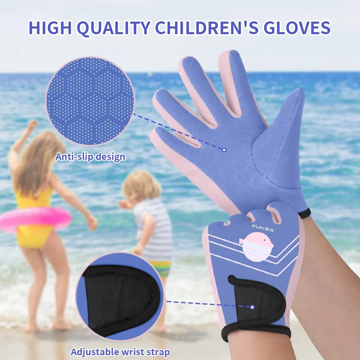 XUKER Neoprene Gloves for Kids, 2mm Wetsuit Dive Gloves Keep Warm for Diving Scuba Kayaking Snorkeling Swimming Water Sports