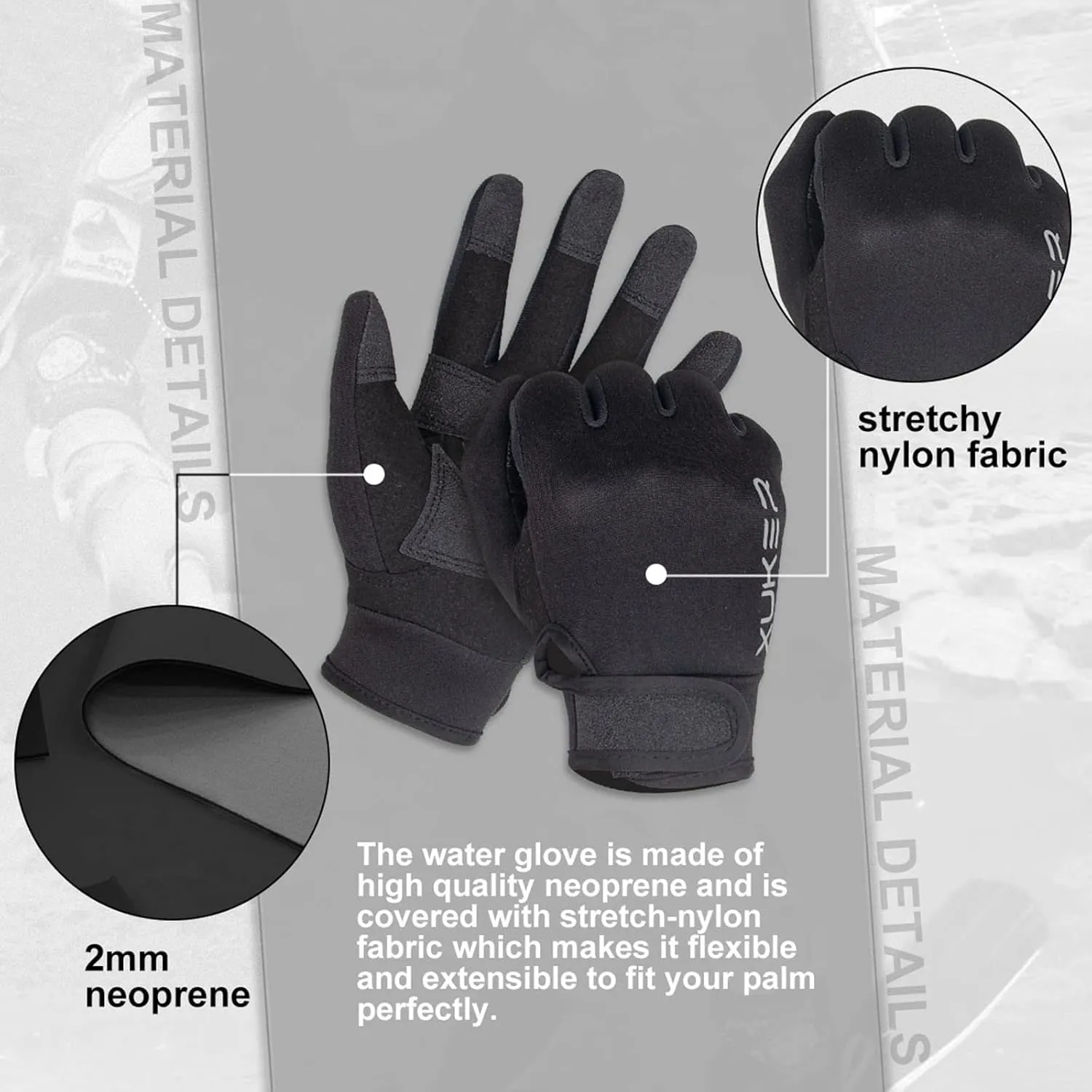 XUKER Neoprene Glove,Wetsuit Gloves 1.5mm & 2mm for Scuba Diving Snorkeling Paddling Surfing Kayaking Canoeing Spearfishing Skiing and Other Water Sports