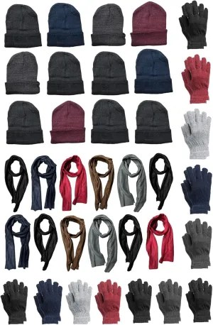 Yacht & Smith Wholesale Beanie and Glove and Scarves Winter Bulk Kit, Kids Adults Bulk Sets, Homeless Donation Shelters