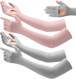 Yahenda 2 Pairs UV Long Sun Protection Driving Gloves UPF 50  Touchscreen Arm Adjustable Women Sunscreen Gloves for Outdoor