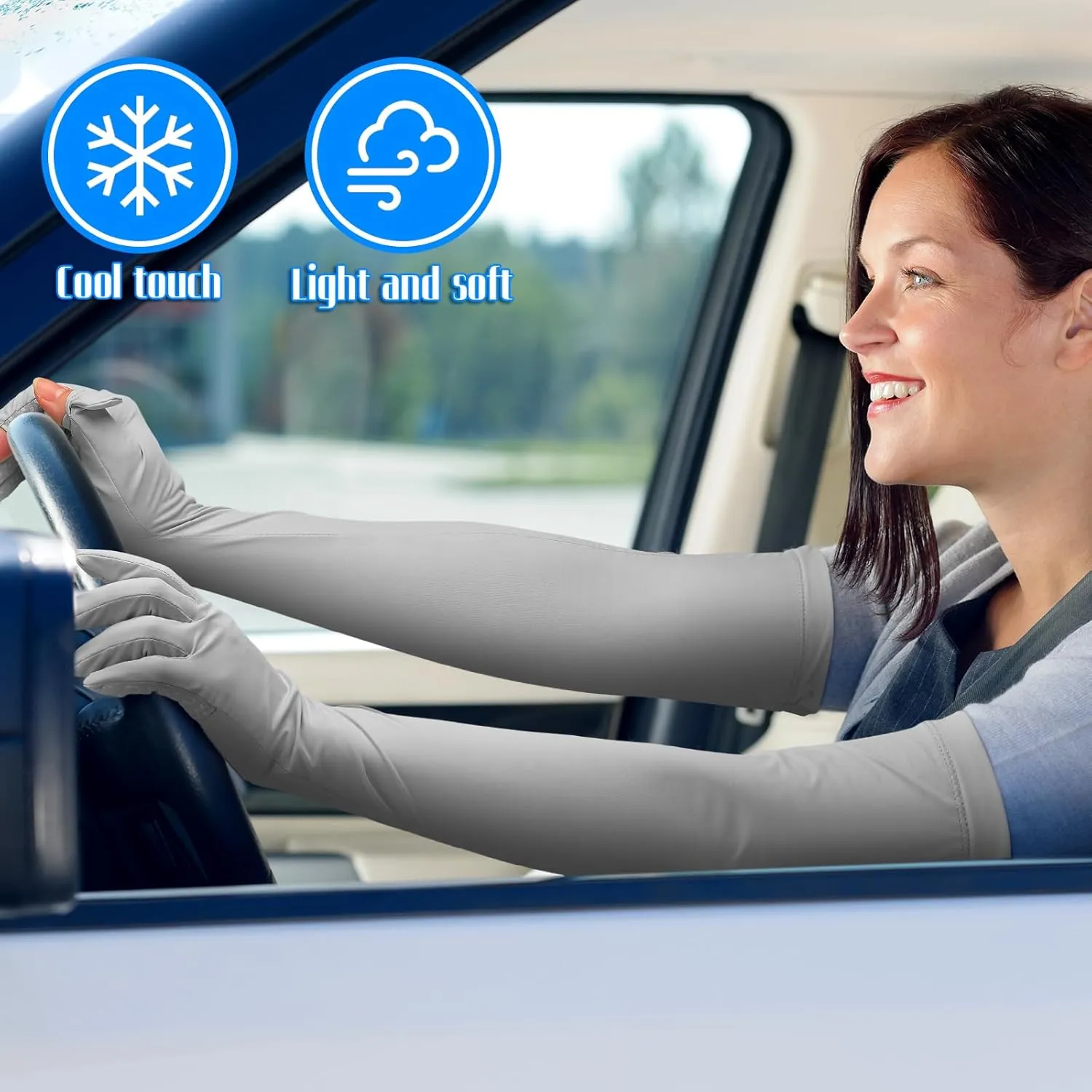 Yahenda 2 Pairs UV Long Sun Protection Driving Gloves UPF 50  Touchscreen Arm Adjustable Women Sunscreen Gloves for Outdoor