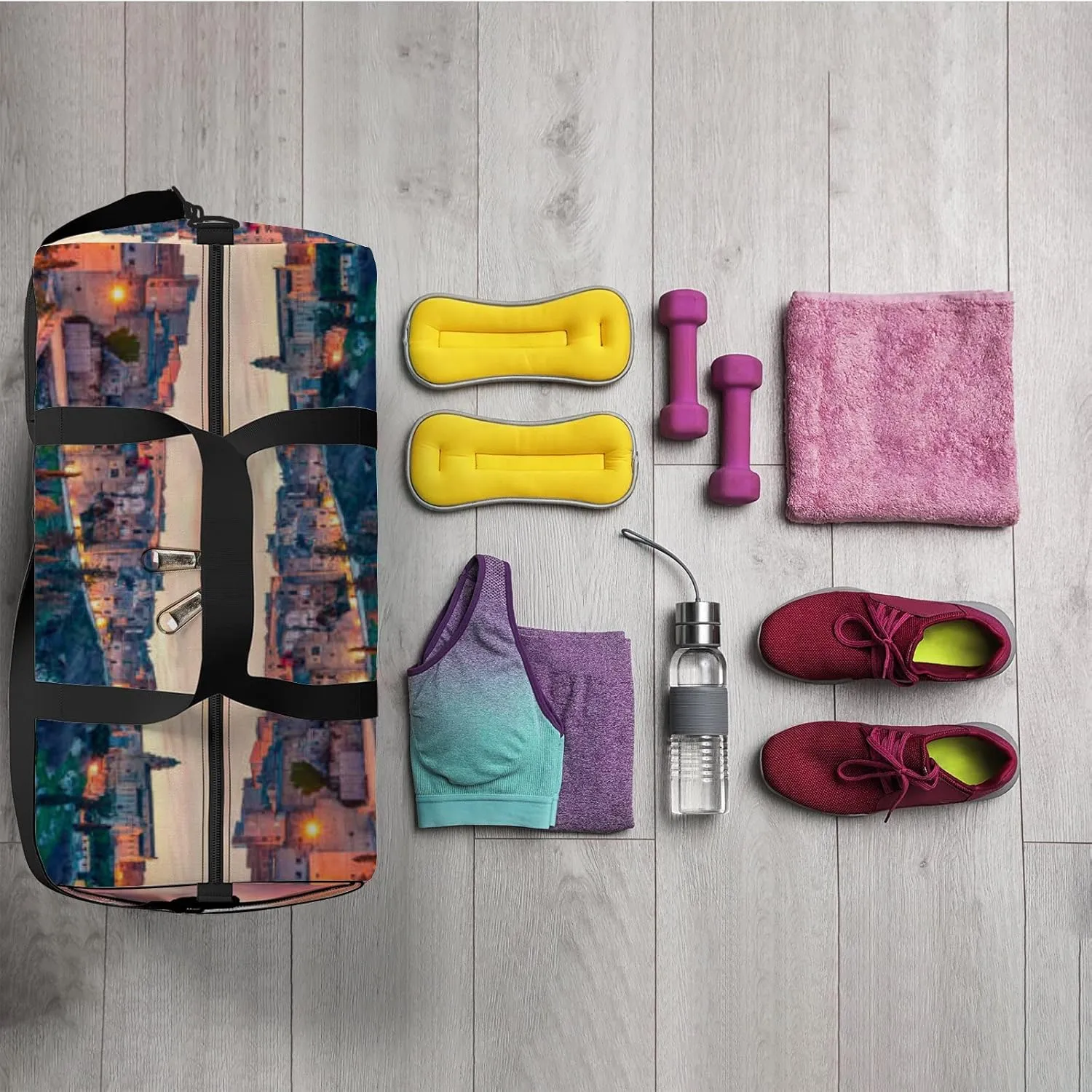 Yellow Incredible Spring Dawn On Puglia Sports Bag Tote Bag Waterproof Gym Bag with Shoulder Strap Zipper 2 Side Pockets for Men and Women, Travel and Storage Shoulder Bag.