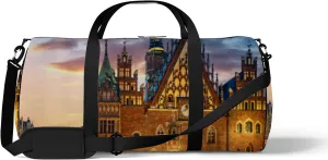 Yellow Wroclaw Central Market Square Sports Bag Tote Bag Waterproof Gym Bag with Shoulder Strap Zipper 2 Side Pockets for Men and Women, Travel and Storage Shoulder Bag.