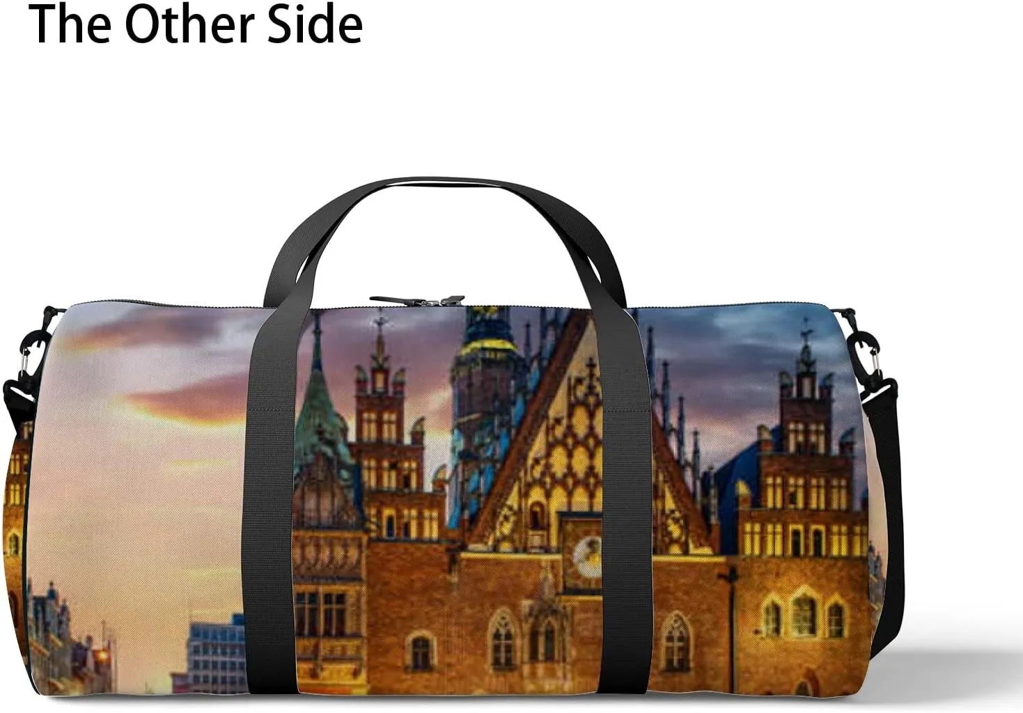 Yellow Wroclaw Central Market Square Sports Bag Tote Bag Waterproof Gym Bag with Shoulder Strap Zipper 2 Side Pockets for Men and Women, Travel and Storage Shoulder Bag.