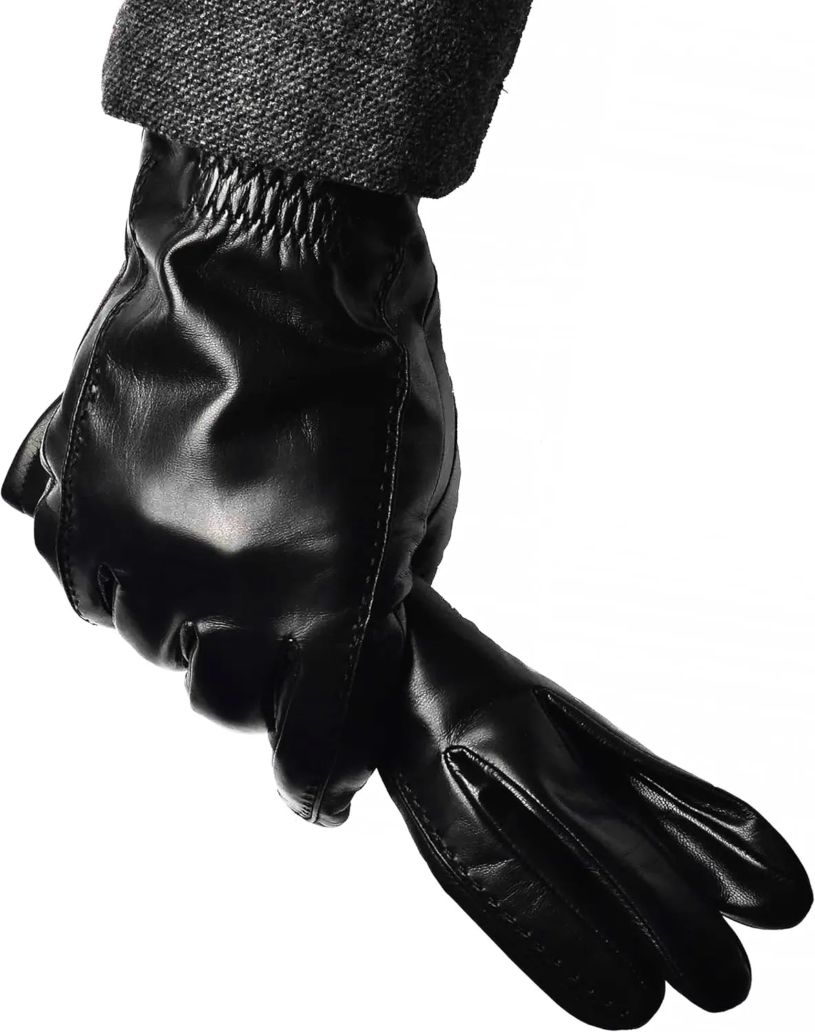 YISEVEN Men's Buttery-Soft Lambskin Winter Leather Gloves Wool Lined