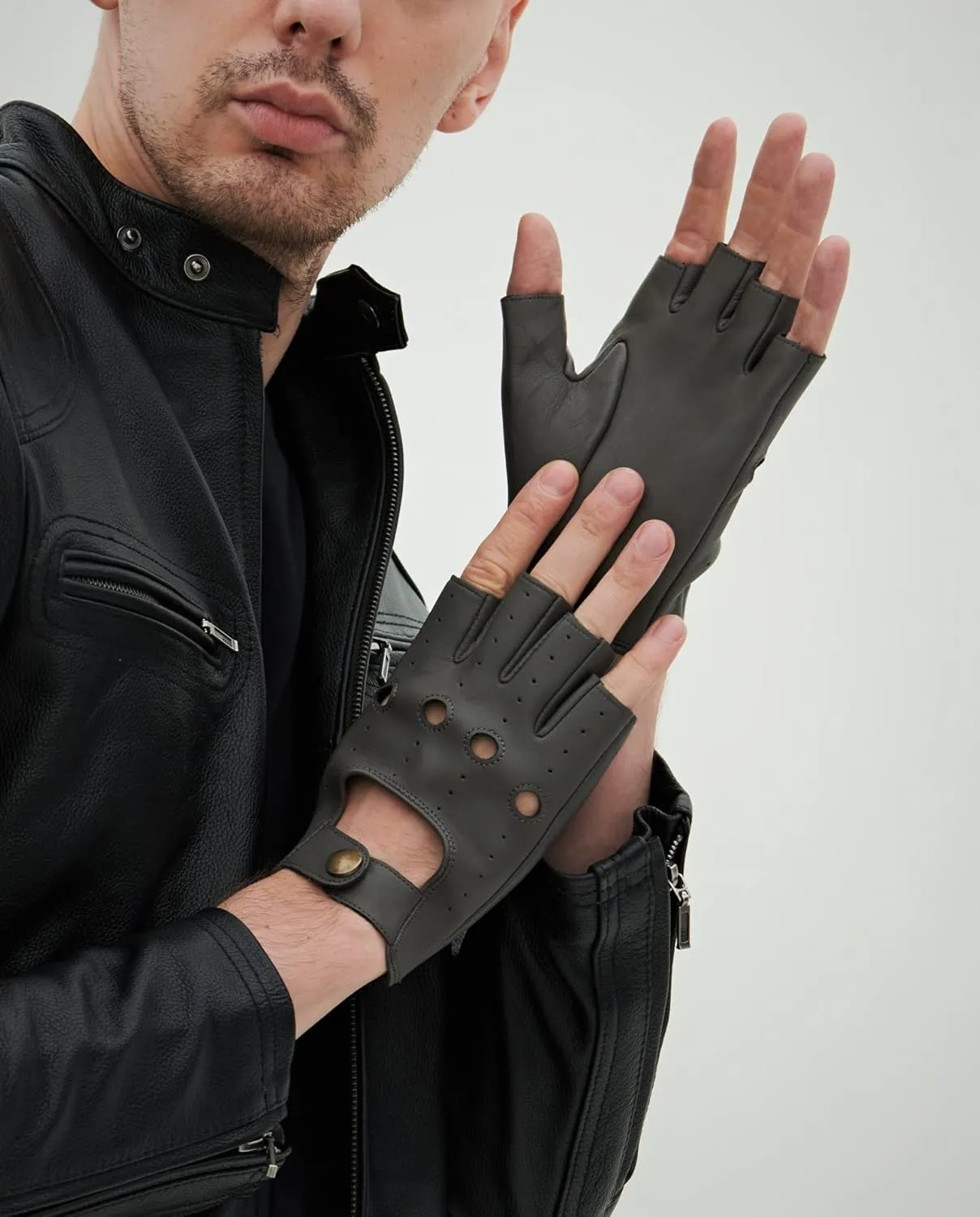 YISEVEN Men's Fingerless Lambskin Leather Gloves
