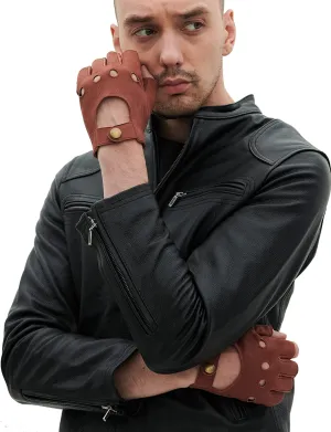 YISEVEN Men's Fingerless Lambskin Leather Gloves