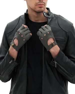 YISEVEN Men's Fingerless Lambskin Leather Gloves