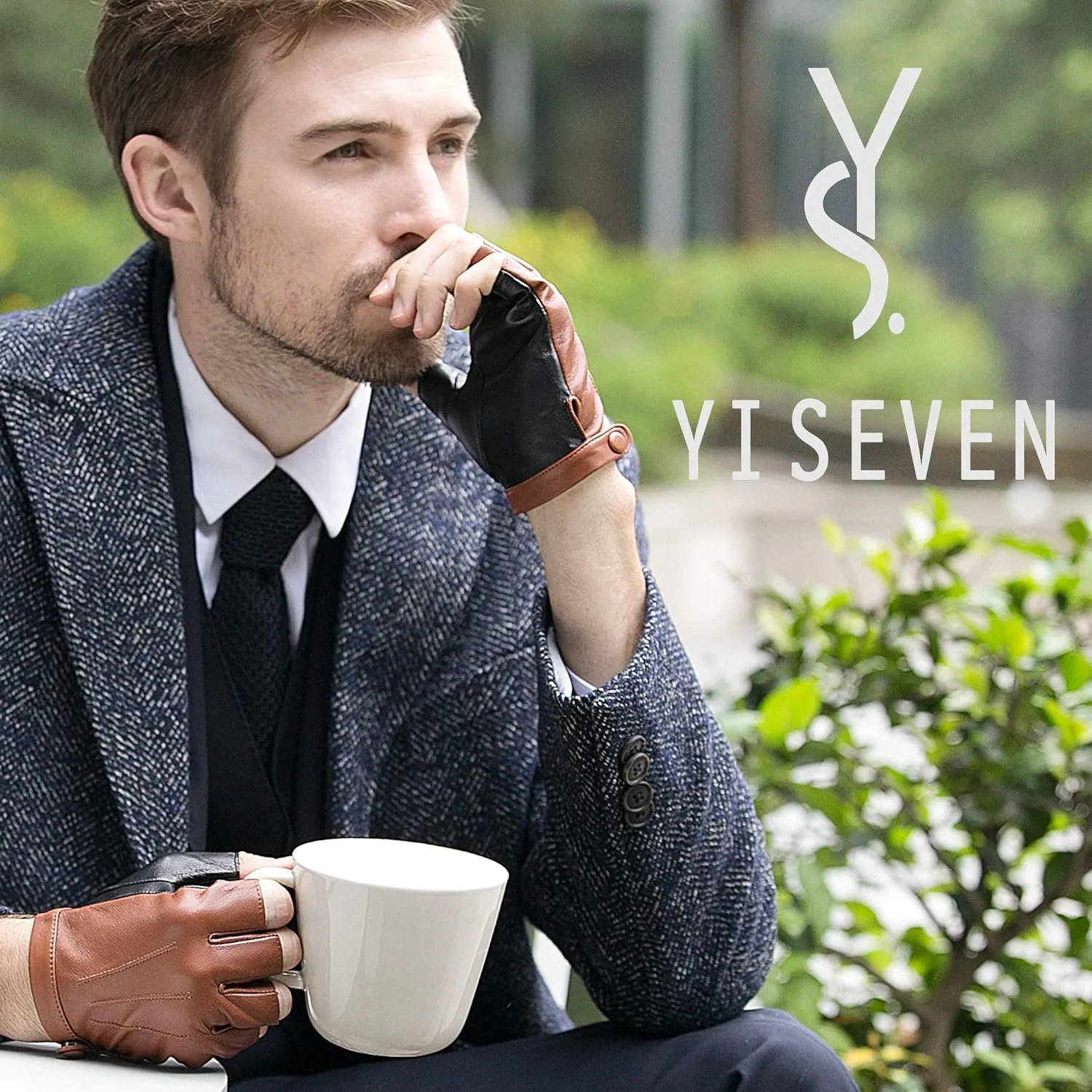 YISEVEN Men's Fingerless Lambskin Leather Gloves