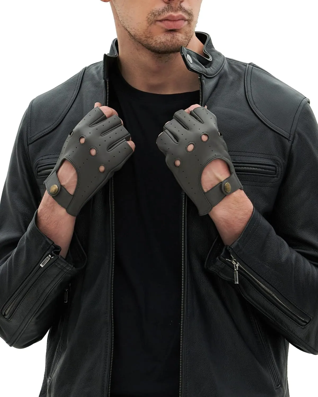 YISEVEN Men's Fingerless Lambskin Leather Gloves
