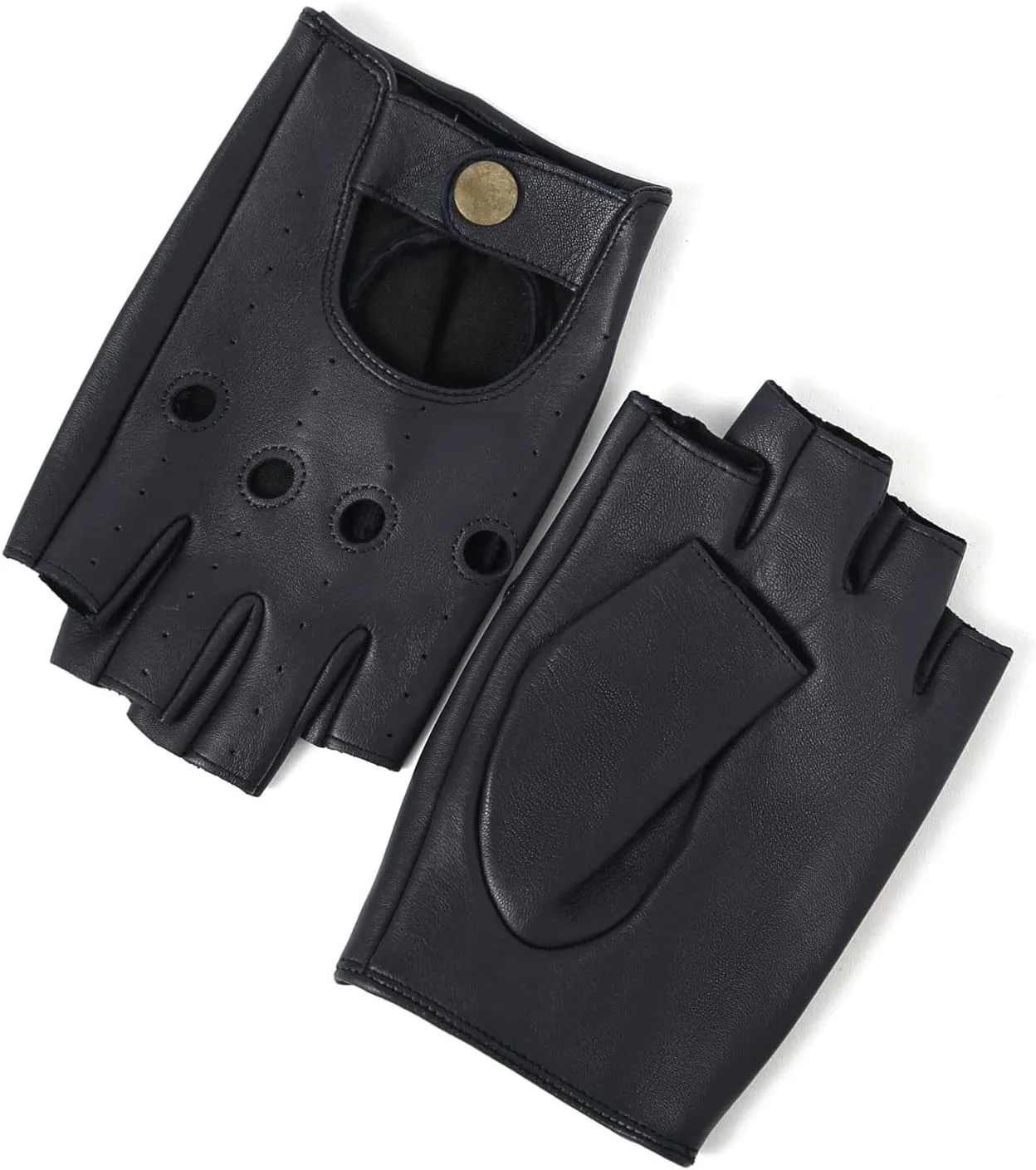YISEVEN Men's Fingerless Lambskin Leather Gloves