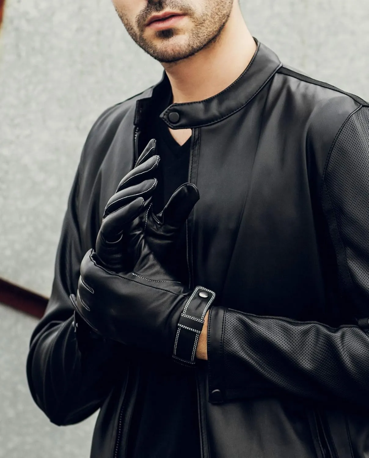YISEVEN Men's Touchscreen Warm Fur Lined Sheepskin Leather Gloves