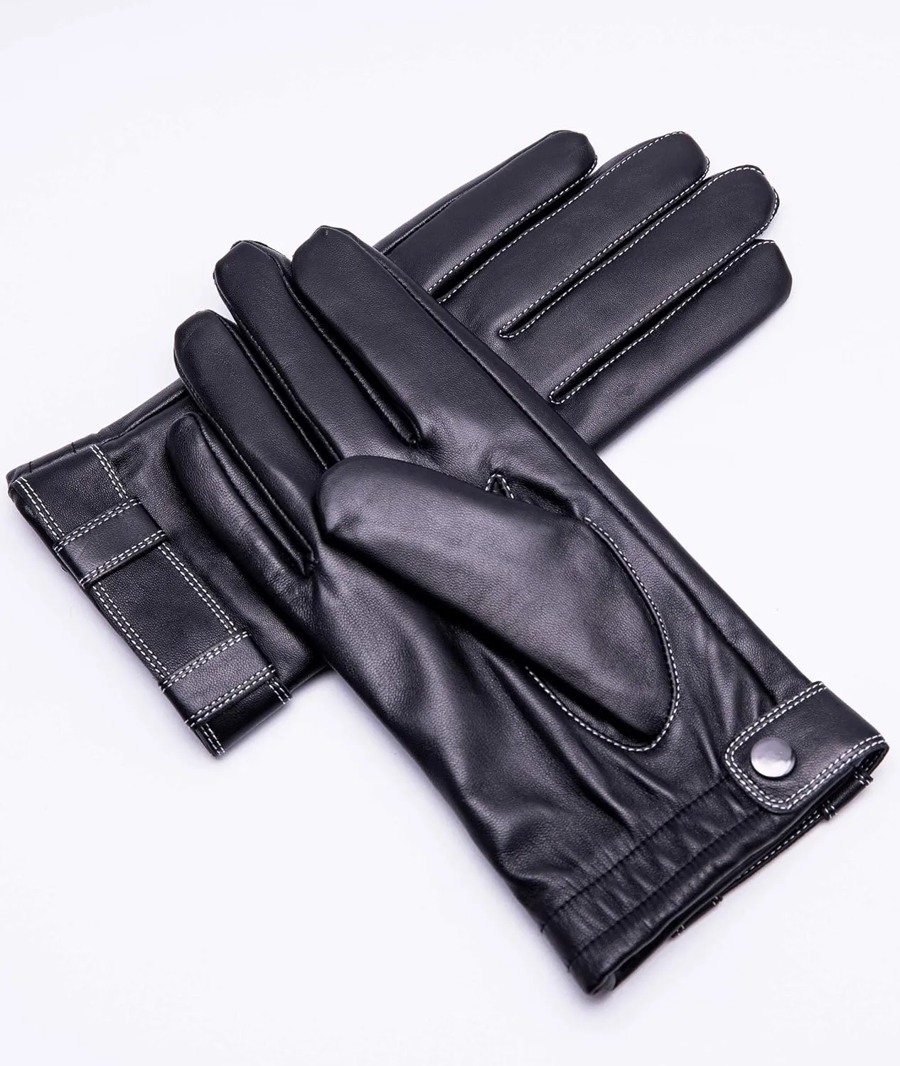 YISEVEN Men's Touchscreen Warm Fur Lined Sheepskin Leather Gloves