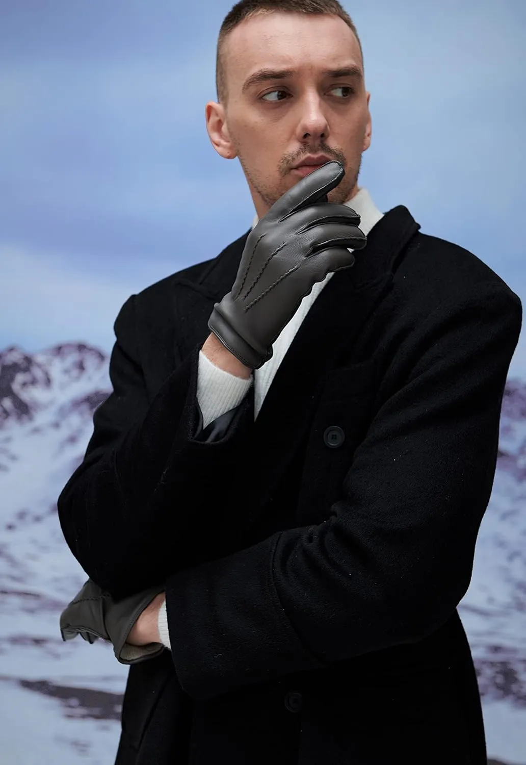 YISEVEN Winter Men's Touchscreen Warm Lambskin Leather Gloves